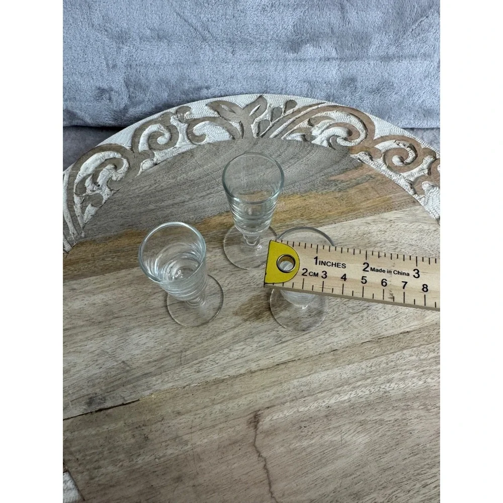 Vintage Clear Glass Stemmed Cordial Liqueur Glasses Paneled Set of 3 4‎ Inch